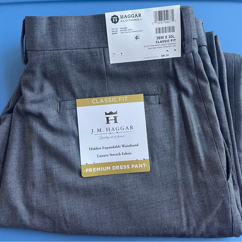 Haggar premium dress pants, gray, 36W x 30L. Brand new, tags on.